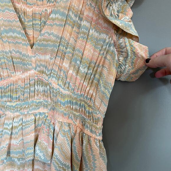Ulla Johnson Bendetta Dress in Opal Sz 4 Peach Cream Blue Silk Chiffon Ruffles - Picture 13 of 16